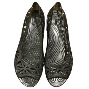 CROCS Open Toe Jelly Flats with Cutouts Black | Size 6
